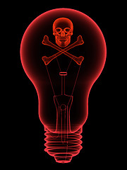 Image showing Red lightbulb with skull and crossbones x-ray silhouette