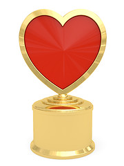 Image showing Golden heart shaped prize with blank plate on white