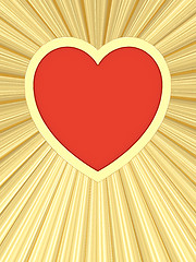 Image showing Red heart on background of golden rays