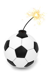 Image showing Soccer ball bomb with burning wick on white