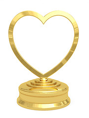 Image showing Golden heart shaped prize with blank plate on white