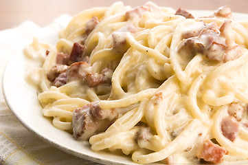 Image showing Pasta Carbonara with bacon and cheese