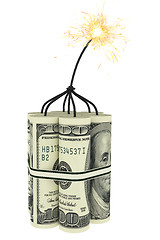 Image showing Dynamite composed of dollar bills 