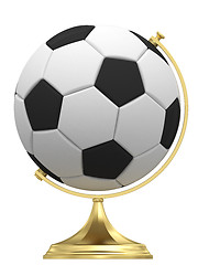Image showing Soccer ball as terrestrial globe on golden stand