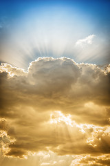 Image showing Dramatic cloud with sunbeams