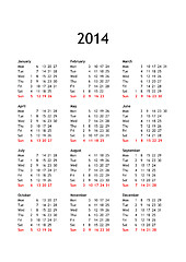 Image showing Calendar of year 2014