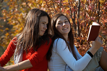 Image showing Girls reading  in the park