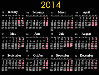 Image showing beautiful black calendar for 2014 year