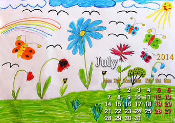 Image showing calendar for July 2014 year