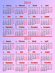 Image showing usual pale rose calendar for two nearest years