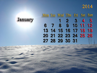 Image showing calendar for the January of 2014  with landscape