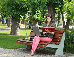 Image showing Young Woman Studying in a Park