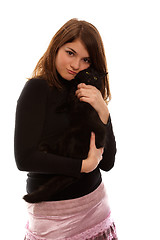 Image showing Girl with black cat