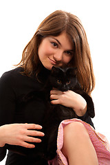 Image showing Girl with black cat
