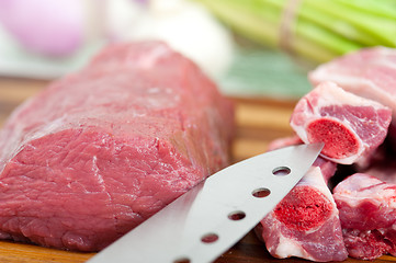 Image showing raw beef and pork ribs