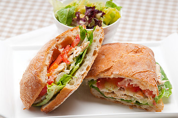 Image showing ciabatta panini sandwich with chicken and tomato