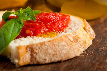 Image showing Italian fresh tomato and basil bruschetta