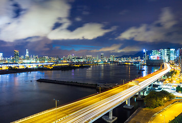Image showing Hong Kong city with highway at night