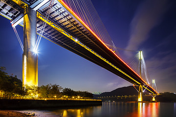 Image showing Ting Kau suspension bridge in Hong Kong at night