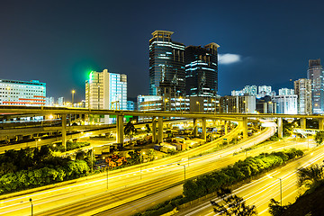 Image showing Busy traffic on highway at night