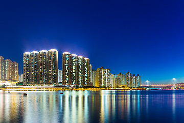 Image showing Apartment building in Hong Kong at night