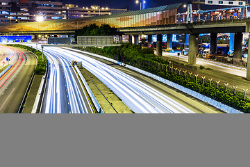 Image showing Busy traffic on highway at night