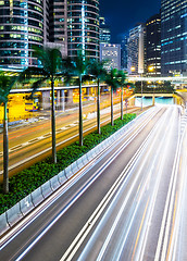 Image showing Busy traffic on highway at night