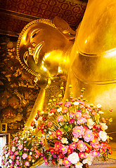 Image showing Giant golden recline buddha in Thailand