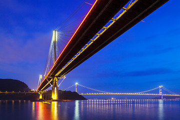 Image showing Suspension bridge in Hong Kong at night