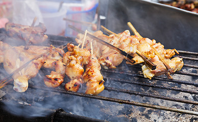 Image showing Traditional Thai style grilled meat stick