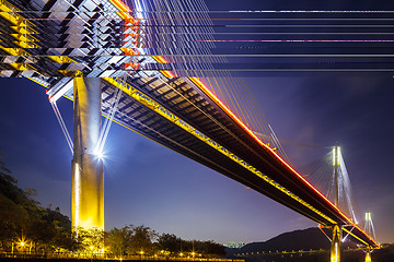 Image showing Ting Kau suspension bridge in Hong Kong at night