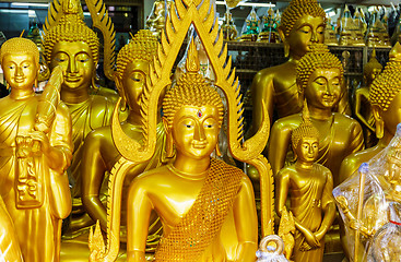 Image showing Group of the golden buddhas