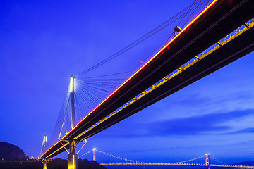 Image showing Suspension bridge in Hong Kong at night