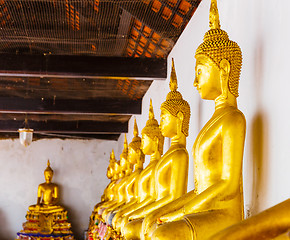 Image showing Golden buddha statue in row
