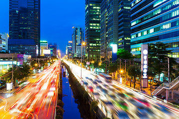 Image showing Bangkok skyline and traffic jam