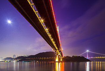 Image showing Bottom view of the suspension bridge