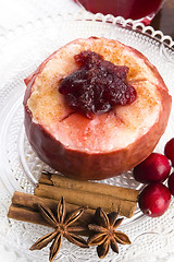 Image showing Baked apples with cranberry jam