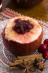 Image showing Baked apples with cranberry jam