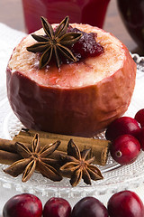 Image showing Baked apples with cranberry jam