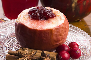 Image showing Baked apples with cranberry jam