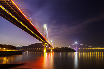 Image showing Suspension bridge in Hong Kong at night