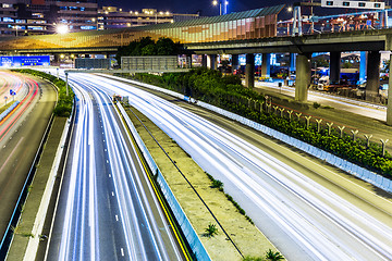 Image showing Busy traffic on highway at night