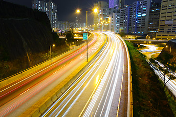 Image showing Busy traffic on highway at night
