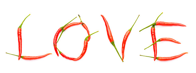 Image showing Love spelt with chili peppers