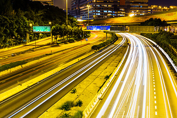 Image showing Busy traffic on highway at night