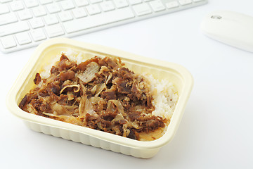 Image showing Fast food lunch at office