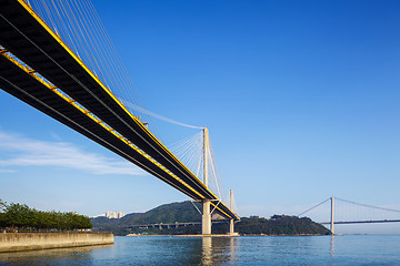 Image showing Ting Kau and Tsing Ma suspension bridge in Hong Kong