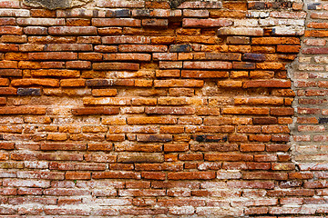 Image showing Ancient brick wall in red color