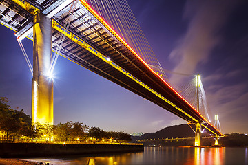 Image showing Ting Kau suspension bridge in Hong Kong at night 