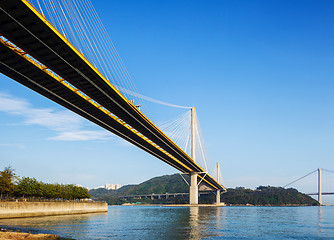 Image showing Ting Kau and Tsing Ma suspension bridge in Hong Kong